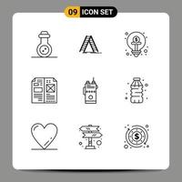 Aktienvektor-Icon-Pack mit 9 Zeilenzeichen und Symbolen für Walkie-Layout-Crowd-Funding-Redaktionsbuch editierbare Vektordesign-Elemente vektor