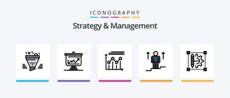 Strategie- und Managementlinie gefülltes 5-Icon-Paket inklusive Taktik. Planung. Strategie. Zwischenablage. Person. kreatives Symboldesign vektor