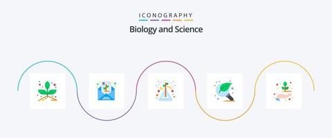 biologi platt 5 ikon packa Inklusive natur. Sök. vetenskap. förstoringsglas. grön vektor