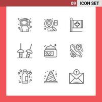 universell ikon symboler grupp av 9 modern konturer av lotion sport flagga sabel lönn redigerbar vektor design element
