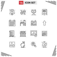 16 tematiska vektor konturer och redigerbar symboler av kalender märka stol konkurrera auktion redigerbar vektor design element