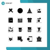 uppsättning av 16 modern ui ikoner symboler tecken för utbildning hjärta konstruktion person pojke redigerbar vektor design element