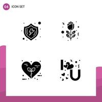 Stock Vector Icon Pack mit 4 Zeilenzeichen und Symbolen zum Schutz von Eco-Schild roter Liebe editierbare Vektordesign-Elemente