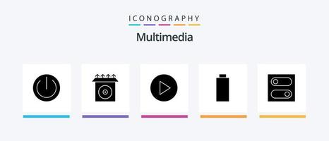 Multimedia Glyph 5 Icon Pack inklusive . leer. Umschalten. kreatives Symboldesign vektor