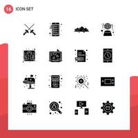 piktogram uppsättning av 16 enkel fast glyfer av skala nätverk landskap hologram digital redigerbar vektor design element