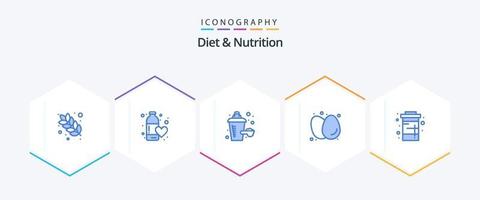 diet och näring 25 blå ikon packa Inklusive koks. ägg. kärlek. diet. kokt ägg vektor