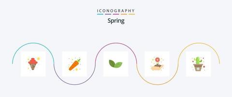 Spring Flat 5 Icon Pack inklusive Linie. Blume. Anlage. Kaktus. Anlage vektor