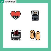 Stock Vector Icon Pack mit 4 Zeilenzeichen und Symbolen für Herzdiagramm Schokolade E-Commerce-Monitor editierbare Vektordesign-Elemente