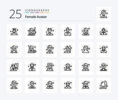 weiblicher Avatar 25-Zeilen-Icon-Pack inklusive Service. Mitarbeiter. Frau. Gastronomie. Kellnerinnen vektor