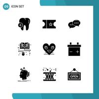 9 universelle solide Glyphenzeichen Symbole von Smile-Smiley-Dialog-Emoji online bearbeitbare Vektordesign-Elemente vektor