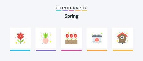 Spring Flat 5 Icon Pack inklusive Zuhause. Vogel. Blatt. Datum. Ostern. kreatives Symboldesign vektor