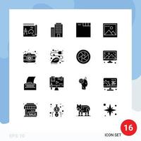 16 universelle solide Glyphen für Web- und mobile Anwendungen, bearbeitbare Vektordesign-Elemente für Objektive, Fotobrowser, Kameramedien vektor