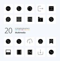 20 Multimedia Solid Glyph Icon Pack wie Logout Lieblings-Multimedia-Lesezeichen Natur vektor