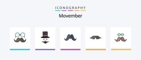 Movember Line Filled 5 Icon Pack inklusive . männlich. Männer. Umzug. kreatives Symboldesign vektor