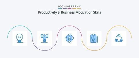 Produktivitäts- und Geschäftsmotivationsfähigkeiten Blue 5 Icon Pack inklusive Think. Strategie. sozialen Medien. planen. Prokrastination vektor