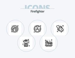Feuerwehrmann-Linien-Icon-Pack 5-Icon-Design. Schlauch. Hotline. Feuerlöscher. Feuerwehrmann. Notfall vektor