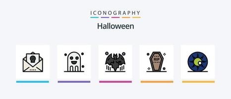 halloween linje fylld 5 ikon packa Inklusive kyrkogård. död. grav. voodoo. halloween. kreativ ikoner design vektor