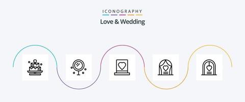 Liebe und Hochzeit Linie 5 Icon Pack inklusive Liebe. Bogen. Hochzeit. Hingabe. Liebe vektor