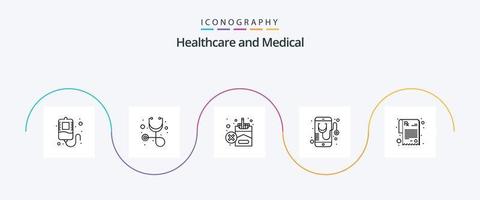 medicinsk linje 5 ikon packa Inklusive rx. apotek. rökning. uppkopplad. medicinsk vektor