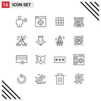 Aktienvektor-Icon-Pack mit 16 Linienzeichen und Symbolen für Verkaufspräsentations-Zieltafeln setzt bearbeitbare Vektordesign-Elemente vektor
