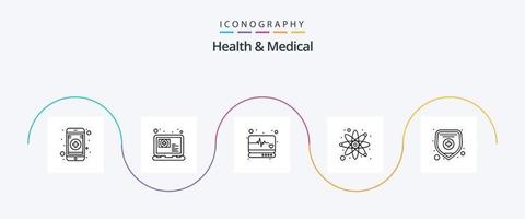 Gesundheit und medizinische Linie 5 Icon Pack inklusive Schutz. Krankenversicherung. medizinisch. Forschung. Labor vektor