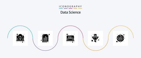 data vetenskap glyf 5 ikon packa Inklusive marknadsföring. tratt. information. filtrera. data filtrera vektor