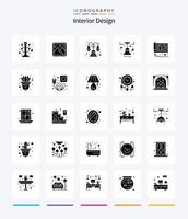 kreativ interiör design 25 glyf fast svart ikon packa sådan som konstruktion. arkitektonisk. hus. ljus. möbel vektor
