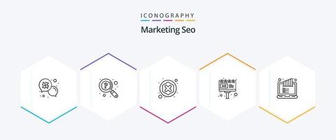 marketing seo 25 line icon pack inklusive schild. Werbung. Unterstützung. Werbung. ablehnen vektor