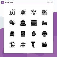 16 solides Glyphenpaket der Benutzeroberfläche mit modernen Zeichen und Symbolen für die Reparatur von Elektronikschlüsseln für Geschäftszähler, editierbare Vektordesignelemente vektor