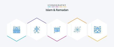 islam und ramadan 25 blaues symbolpaket einschließlich ramadan. Moschee. Kaaba. Sonne. Sonne vektor