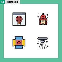 Stock-Vektor-Icon-Pack mit 4 Zeilen Zeichen und Symbolen für Award Light Online-Feuerwehrmann-Fotografie editierbare Vektor-Design-Elemente vektor