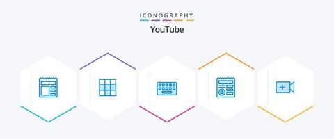 YouTube 25 Blue Icon Pack inklusive Benutzeroberfläche. Video. tippen. medizinisch. dokumentieren vektor