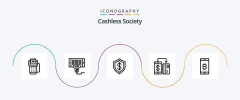 Cashless Society Line 5 Icon Pack inklusive Maschine. bargeldlos. Scan. Technologie. Cyber vektor