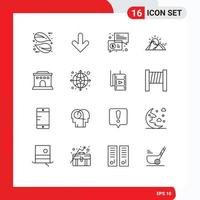Mobile Interface Gliederungssatz von 16 Piktogrammen von Sonne Natur Handel Landschaft Kommunikation editierbare Vektordesign-Elemente vektor