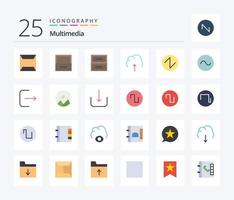 Multimedia-Symbolpaket mit 25 flachen Farben, einschließlich Abmeldung. Klang. Multimedia. Sinus. Dreieck vektor