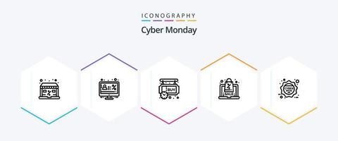 Cyber Monday 25-Zeilen-Icon-Pack inklusive Verkauf. Laptop. Prozentsatz. Rabatt. Einkaufen vektor