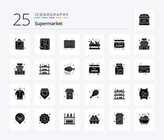 Supermarkt 25 solides Glyphen-Icon-Pack inklusive Schließen. Markt. Produkt. Gemüse. Einkaufen vektor