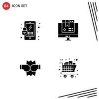 4 Solid Glyph Pack der Benutzeroberfläche mit modernen Zeichen und Symbolen von Lock Fight Box Shopping Geschenke editierbare Vektordesign-Elemente vektor