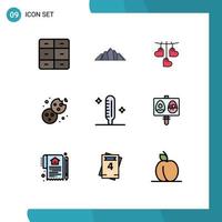Stock Vector Icon Pack mit 9 Zeilenzeichen und Symbolen für kalte Dessert-Szenen-Cookies, die editierbare Vektordesign-Elemente hängen