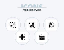 medicinsk tjänster glyf ikon packa 5 ikon design. service. medicinsk. bota. hörlurar. piller vektor