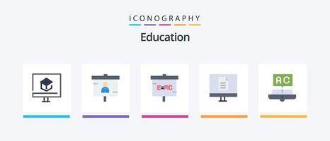 utbildning platt 5 ikon packa Inklusive internet. företag. presentation. forskning. labb. kreativ ikoner design vektor