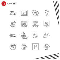 16 Entwurfskonzept für mobile Websites und Apps Shop Cart Map Pin Position editierbare Vektordesign-Elemente vektor