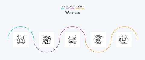 wellness linje 5 ikon packa Inklusive vikt. hantel. ört. kondition. vattenkokare klocka vektor