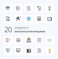 20 data ekonomi och reklam media platt Färg ikon packa tycka om handla avtal övervakning uppkopplad marknadsföra organisation vektor