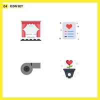 Stock Vector Icon Pack mit 4 Zeilen Zeichen und Symbolen für Vorhangpfeife Film Liebe wachsen editierbare Vektordesign-Elemente