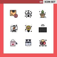 9 universelle Filledline-Flachfarben, die für Web- und mobile Anwendungen gesetzt werden Gehirnbildung Dinge Tafel Topf editierbare Vektordesign-Elemente vektor
