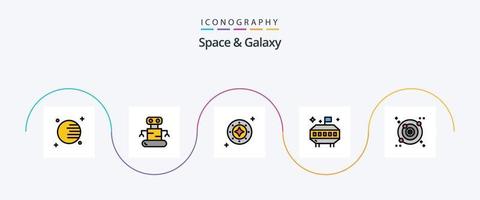 Raum- und Galaxienlinie gefülltes flaches 5-Icon-Paket einschließlich Raum. Galaxis. scheinen. UFO. Astronomie vektor