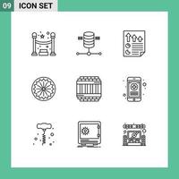 9 thematische Vektorumrisse und editierbare Symbole von inhaftierten Tag-Datenzeichen indische editierbare Vektordesign-Elemente vektor