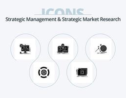 strategisk förvaltning och strategisk marknadsföra forskning glyf ikon packa 5 ikon design. Framgång. berättelse. kemisk. roman. bok vektor