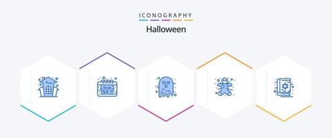 Halloween 25 Blue Icon Pack inklusive Buch. Lebkuchenmann. Benutzerbild. Ingwer. gruselig vektor